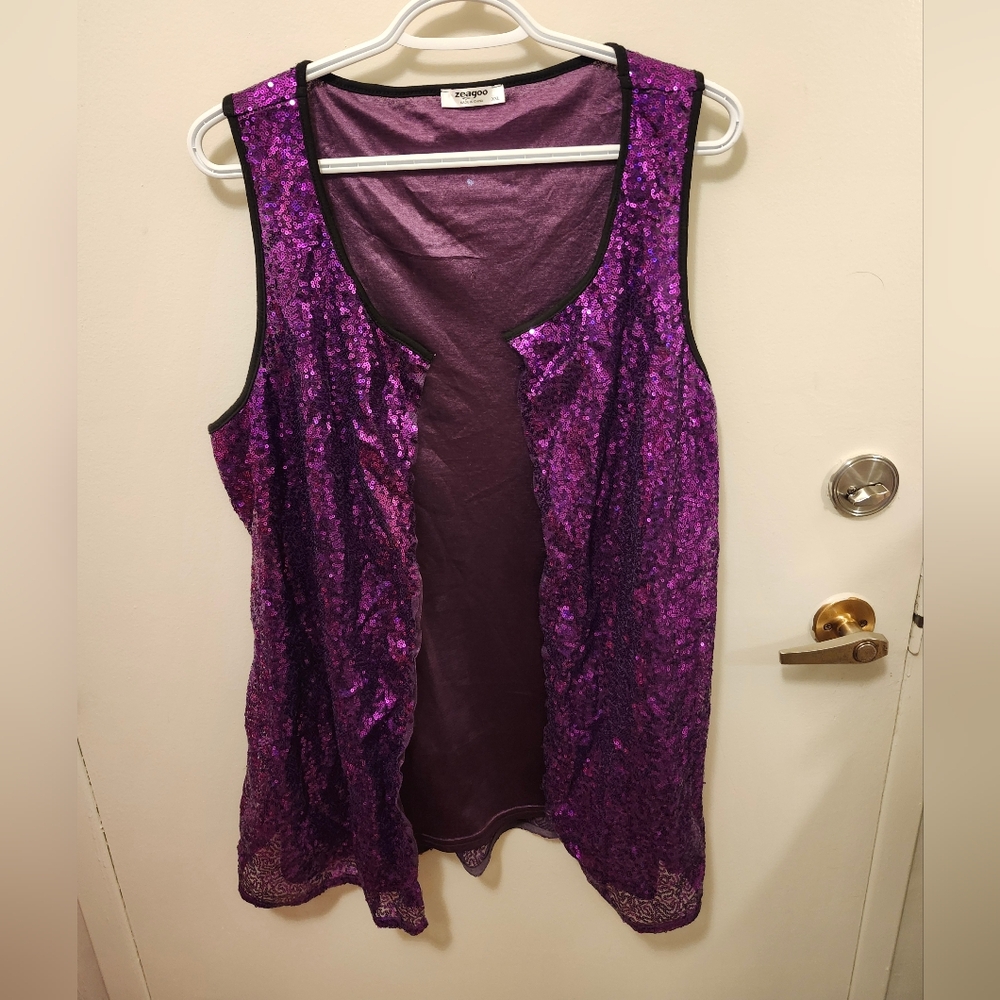 Purple Sequin Sparkly Vest, Size XXL, EUC